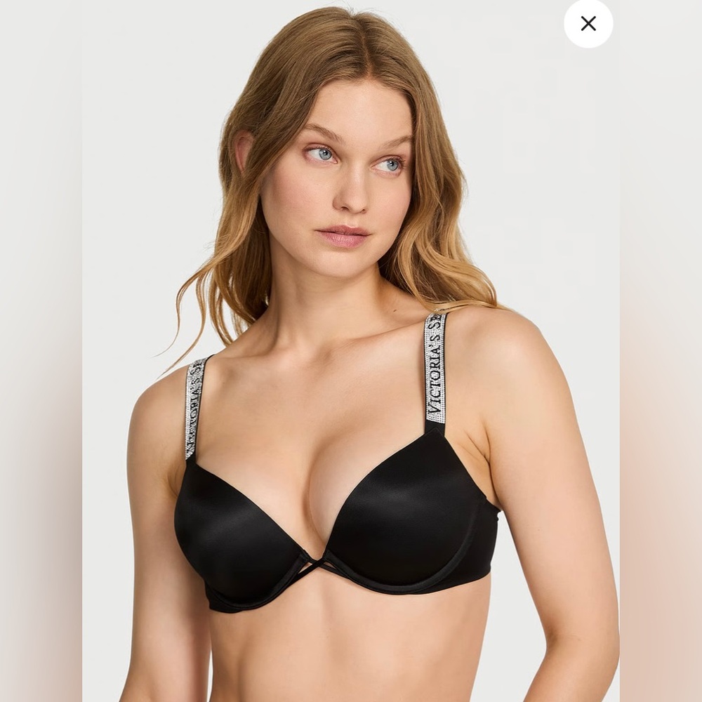 Victoria's Secret Black Logo Strap Plunge Push-Up Bra